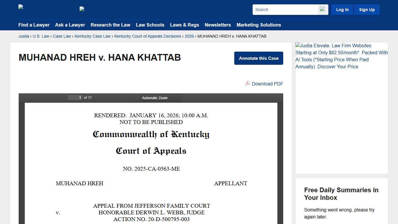 MUHANAD HREH v. HANA KHATTAB :: 2026 :: Kentucky Court of Appeals Decisions :: Kentucky Case Law :: Kentucky Law :: U.S. Law :: Justia