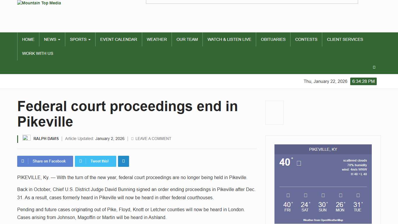 Federal court proceedings end in Pikeville - Mountain Top Media