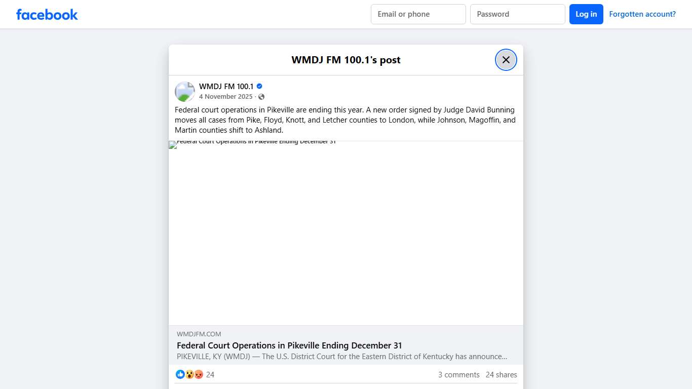 WMDJ FM 100.1 - Federal court operations in Pikeville are... Facebook